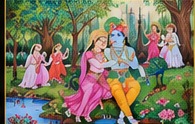 Radha Krishna in a lush green landscape