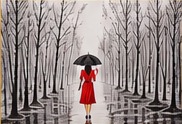 Red umbrella in a misty forest painting